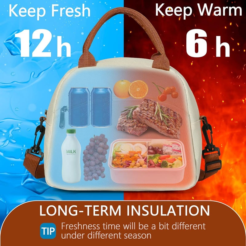 DIRGEE Insulated Lunch Bag For Women, Men Waterproof Cooler Bag Lunch Box For Women Portable Reusable Two-Tone,With Adjustable Straps Can Be Used For Work,White and Brown - Image 3